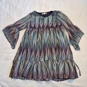 Speechless girls size 8 3/4 bell sleeve multi color vertical line tiered dress
